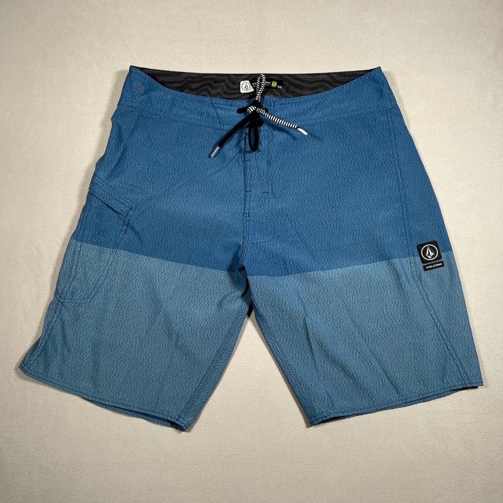 Volcom Mod-Tech Blue Colorblock Board Shorts Mens 34 Repreve Swim Trunks Surf
